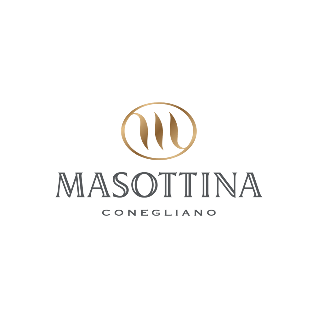 Logo di Masottina, un produttore di vino di Conegliano, con un simbolo dorato e testo elegante.
